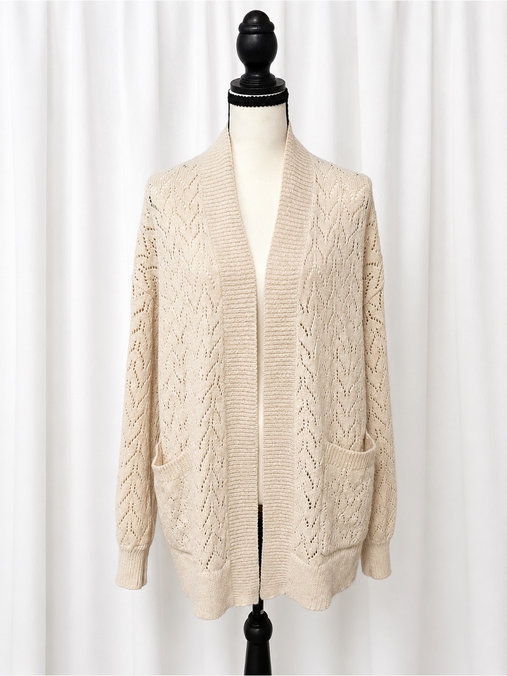 Madewell Pointelle Open Front Cardigan Cream Knit Sweater Medium